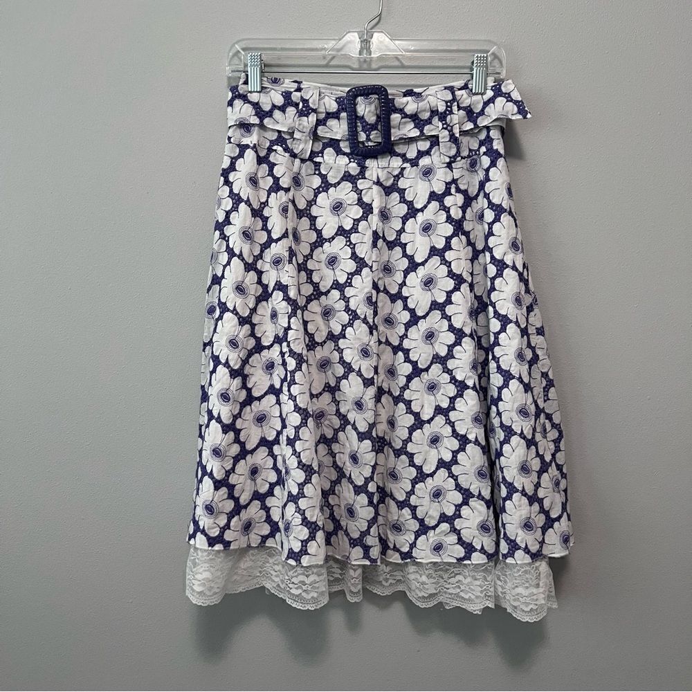 Aryeh Floral Eyelet 100% Cotton Skirt With Belt Size S